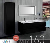 Creavit Sally Badkamermeubel Mat zwart 160x50x45cm met Solid Surface Wastafel met overloop zonder kraangat vier lades softclose.