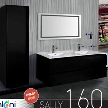 Creavit Sally Badkamermeubel Mat zwart 160x50x45cm met Solid Surface Wastafel met overloop zonder kraangat vier lades softclose.