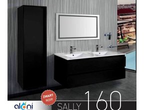Creavit Sally Badkamermeubel Mat zwart 160x50x45cm met Solid Surface Wastafel met overloop zonder kraangat vier lades softclose.