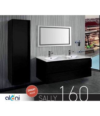 CREAVIT Creavit Sally Badkamermeubel Mat zwart 160x50x45cm met Solid Surface Wastafel met overloop zonder kraangat vier lades softclose.