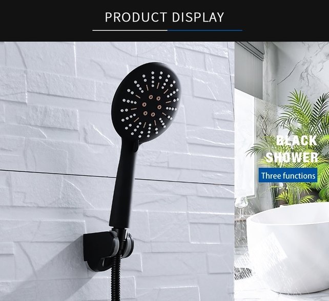 Handdouche Douchekop Mat Zwart driestanden antislip rond Sanipro ABS douchekop