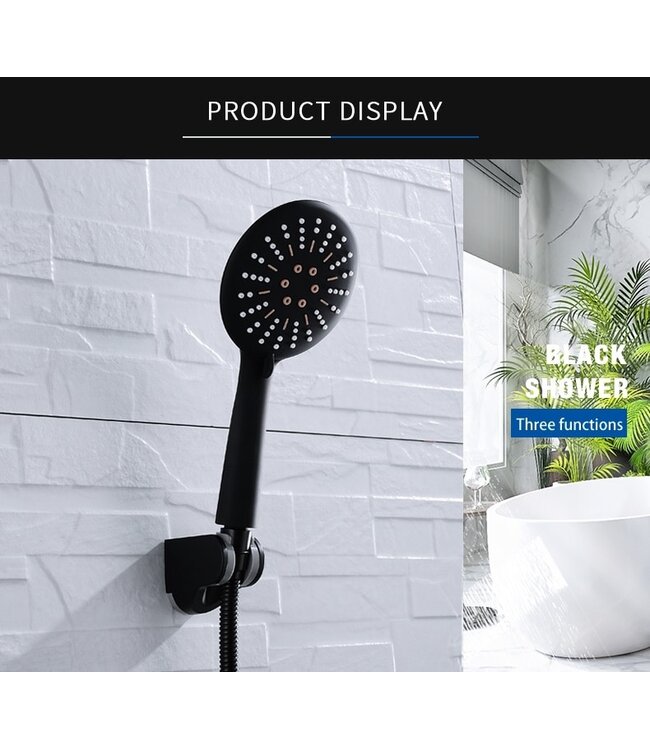 Handdouche Douchekop Mat Zwart driestanden antislip rond Sanipro ABS douchekop