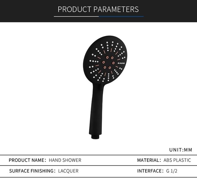 Handdouche Douchekop Mat Zwart driestanden antislip rond Sanipro ABS douchekop