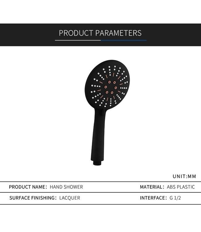 Handdouche Douchekop Mat Zwart driestanden antislip rond Sanipro ABS douchekop