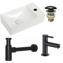 Fonteinset Met Zwart kraangat links 37.5x21.5x10 cm Creavit incl. Kraan, Sifon en Clickwaste