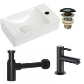 Fonteinset Met Zwart kraangat Rechts 37.5x21.5x10 cm Creavit incl. Kraan, Sifon en Clickwaste