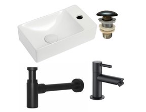 Fonteinset Met Zwart kraangat Rechts 37.5x21.5x10 cm Creavit incl. Kraan, Sifon en Clickwaste