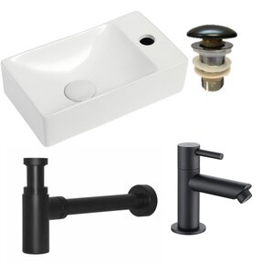 Fonteinset Met Zwart kraangat Rechts 37.5x21.5x10 cm Creavit incl. Kraan, Sifon en Clickwaste