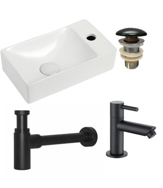 CREAVIT Fonteinset Met Zwart kraangat Rechts 37.5x21.5x10 cm Creavit incl. Kraan, Sifon en Clickwaste