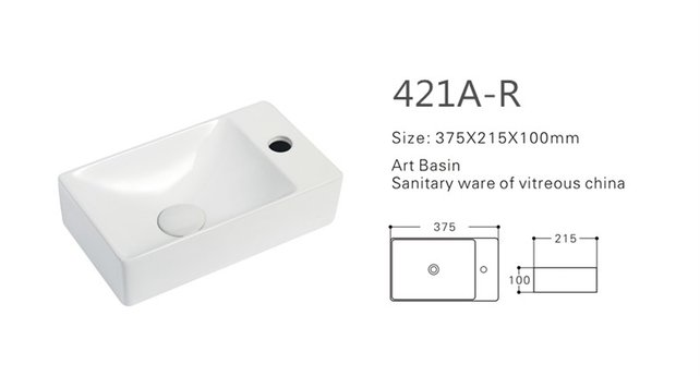 Fonteinset Met Zwart kraangat Rechts 37.5x21.5x10 cm Creavit incl. Kraan, Sifon en Clickwaste