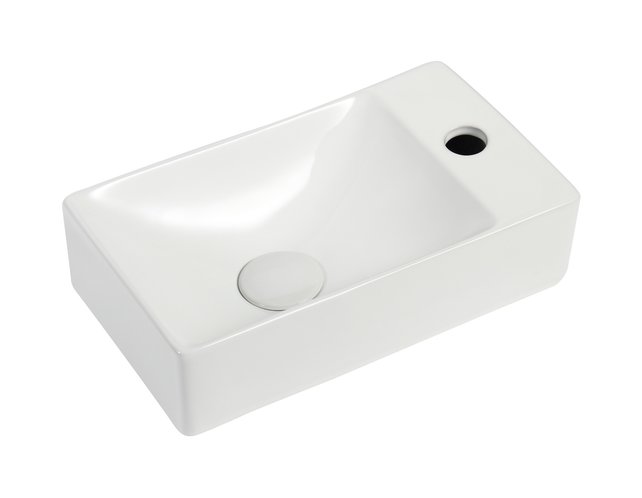 Fonteinset Met Zwart kraangat Rechts 37.5x21.5x10 cm Creavit incl. Kraan, Sifon en Clickwaste