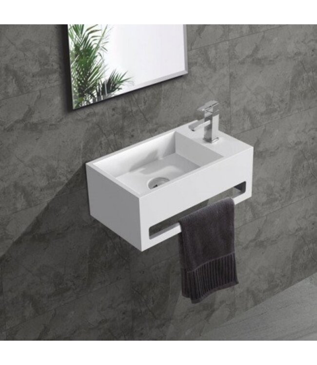 Fontein Toilet Mat Zwart Kraangat Links met handdoekhouder - Toiletmeubel WC Solid Surface 36x16cm