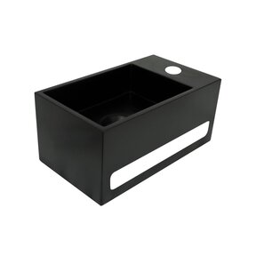 Fontein Toilet Mat Zwart Kraangat Rechts met handdoekhouder - Toiletmeubel WC Solid Surface 36x16cm