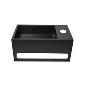 Fontein Toilet Mat Zwart Kraangat Rechts met handdoekhouder - Toiletmeubel WC Solid Surface 36x16cm