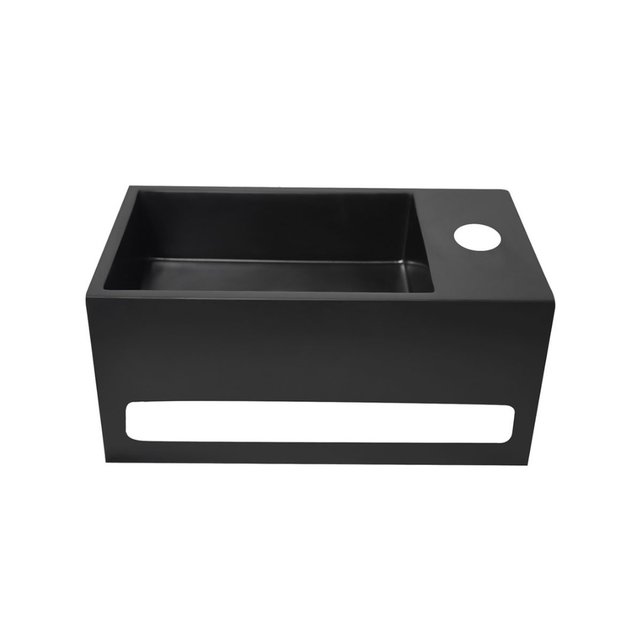 Fontein Toilet Mat Zwart Kraangat Rechts met handdoekhouder - Toiletmeubel WC Solid Surface 36x16cm
