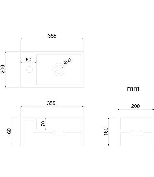 Fontein Toilet Mat Zwart Kraangat Rechts met handdoekhouder - Toiletmeubel WC Solid Surface 36x16cm