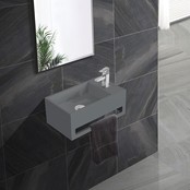 Fontein Toilet Betonlook Kraangat Rechts met handdoekhouder - Toiletmeubel WC Solid Surface 36x16cm