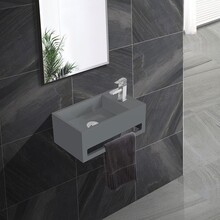 Fontein Toilet Betonlook Kraangat Rechts met handdoekhouder - Toiletmeubel WC Solid Surface 36x16cm
