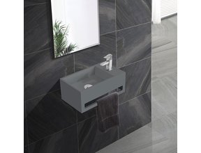 Fontein Toilet Betonlook Kraangat Rechts met handdoekhouder - Toiletmeubel WC Solid Surface 36x16cm