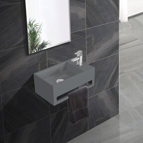 Fontein Toilet Betonlook Kraangat Rechts met handdoekhouder - Toiletmeubel WC Solid Surface 36x16cm