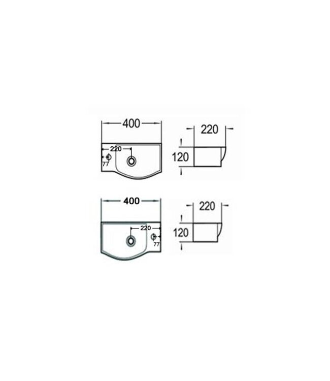 Fontein Toilet 40x22x10cm Kraangat Rechts SaniPro Bee Rechthoek Keramiek met overloop Links / Rechts