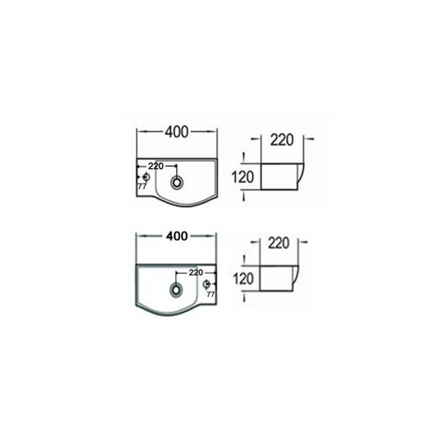 Fontein Toilet 40x22x10cm Kraangat Links SaniPro Bee Rechthoek Keramiek met overloop Links / Rechts