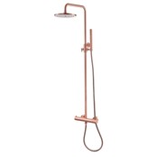 Copper Regendoucheset Opbouw Geborsteld Koper 20cm Rond Compleet met Thermostaatkraan Glijstang Regendouche Handdouche