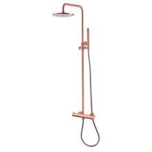 Copper Regendoucheset Opbouw Geborsteld Koper 20cm Rond Compleet met Thermostaatkraan Glijstang Regendouche Handdouche