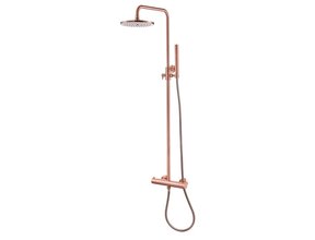 Copper Regendoucheset Opbouw Geborsteld Koper 20cm Rond Compleet met Thermostaatkraan Glijstang Regendouche Handdouche