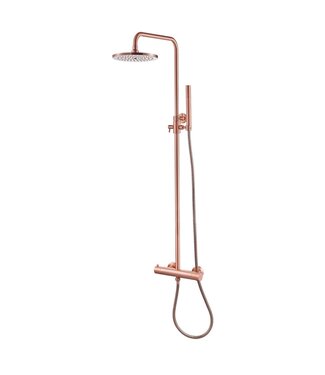 SANI-SUPPLY Copper Regendoucheset Opbouw Geborsteld Koper 20cm Rond Compleet met Thermostaatkraan Glijstang Regendouche Handdouche