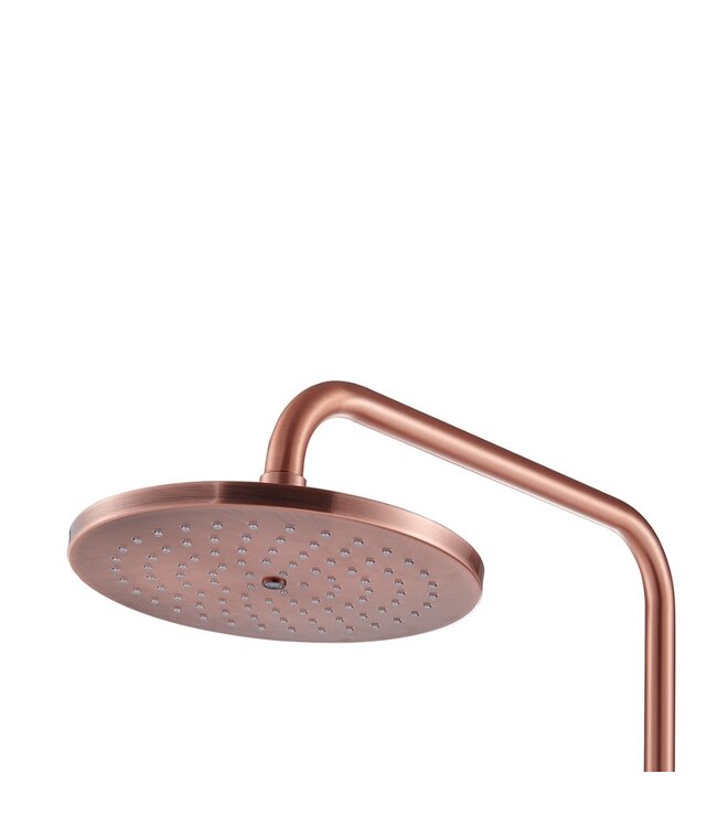 SANI-SUPPLY Copper Regendoucheset Opbouw Geborsteld Koper 20cm Rond Compleet met Thermostaatkraan Glijstang Regendouche Handdouche