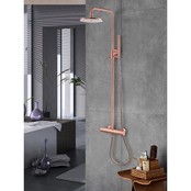 Copper Regendoucheset Opbouw Geborsteld Koper 20cm Rond Compleet met Thermostaatkraan Glijstang Regendouche Handdouche