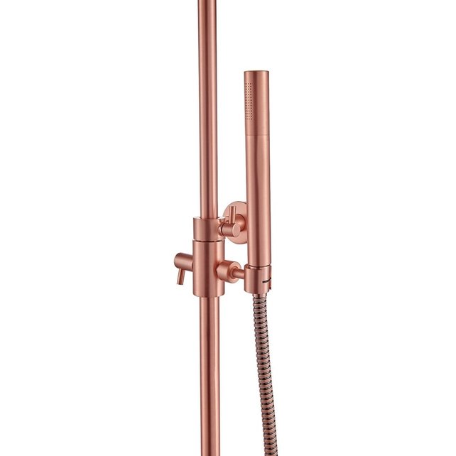 Copper Regendoucheset Opbouw Geborsteld Koper 20cm Rond Compleet met Thermostaatkraan Glijstang Regendouche Handdouche