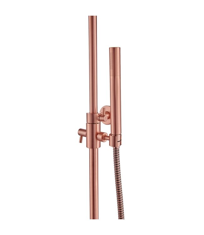 SANI-SUPPLY Copper Regendoucheset Opbouw Geborsteld Koper 20cm Rond Compleet met Thermostaatkraan Glijstang Regendouche Handdouche