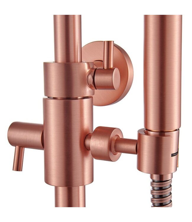 SANI-SUPPLY Copper Regendoucheset Opbouw Geborsteld Koper 20cm Rond Compleet met Thermostaatkraan Glijstang Regendouche Handdouche