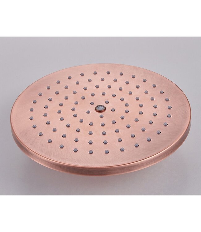 SANI-SUPPLY Copper Regendoucheset Opbouw Geborsteld Koper 20cm Rond Compleet met Thermostaatkraan Glijstang Regendouche Handdouche