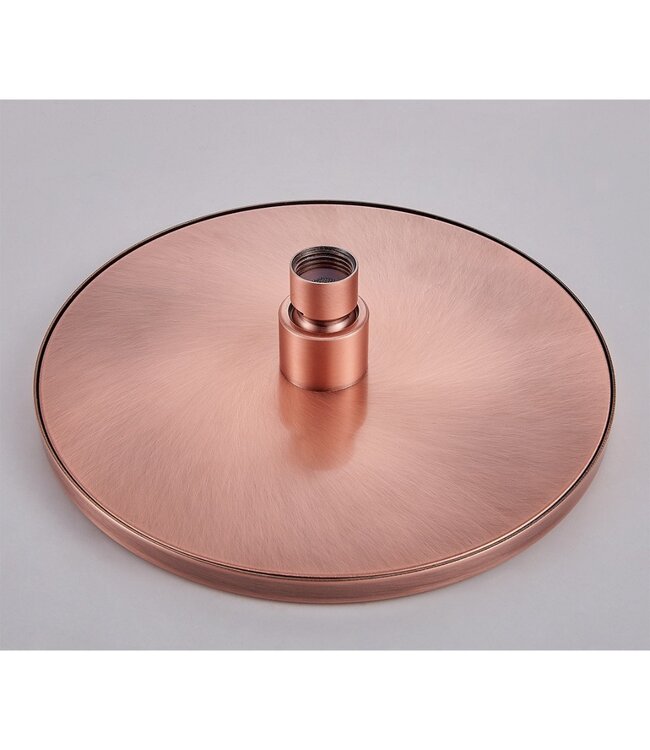 Copper Regendoucheset Opbouw Geborsteld Koper 20cm Rond Compleet met Thermostaatkraan Glijstang Regendouche Handdouche