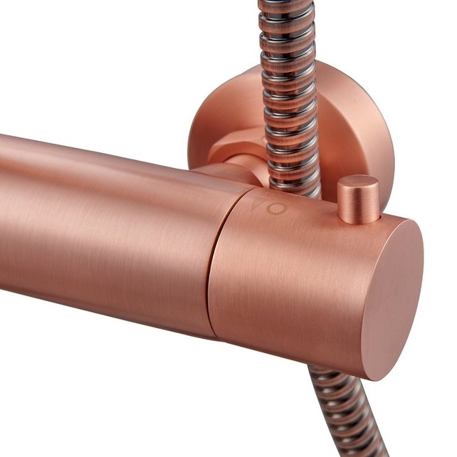 Copper Regendoucheset Opbouw Geborsteld Koper 20cm Rond Compleet met Thermostaatkraan Glijstang Regendouche Handdouche