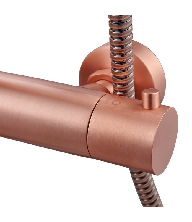 SANI-SUPPLY Copper Regendoucheset Opbouw Geborsteld Koper 20cm Rond Compleet met Thermostaatkraan Glijstang Regendouche Handdouche