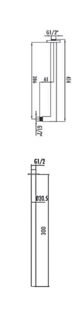 Inbouw Douchearm Vierkant Mat zwart Aloni Donna Wandbevestiging Wandarm 38,6 cm Mat Zwart Wandmontage