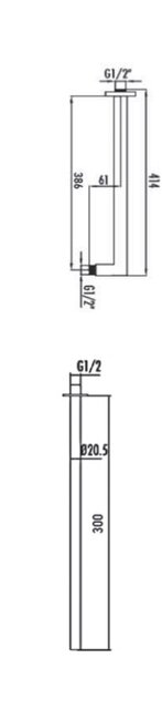 Inbouw Douchearm Vierkant Mat zwart Plafondbevestiging Aloni Donna Plafondarm 30 cm Mat Zwart Plafondmontage