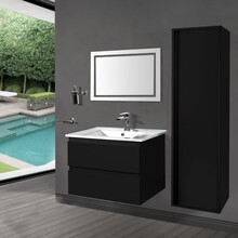 Creavit Sally Badkamermeubel Mat Zwart 100x50x45cm met Keramische Wastafel met 1 kraangat met overloop twee lades softclose