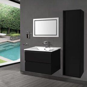 Creavit Sally Badkamermeubel Mat Zwart 100x50x45cm met Keramische Wastafel met 1 kraangat met overloop twee lades softclose