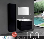 Creavit Sally Badkamermeubel Mat Zwart 100x50x45cm met Keramische Wastafel met 1 kraangat met overloop twee lades softclose