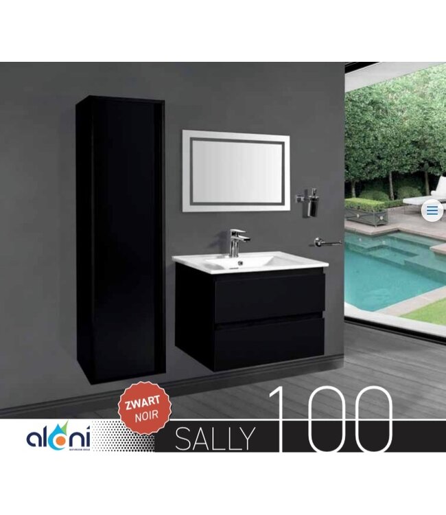 CREAVIT Creavit Sally Badkamermeubel Mat Zwart 100x50x45cm met Keramische Wastafel met 1 kraangat met overloop twee lades softclose