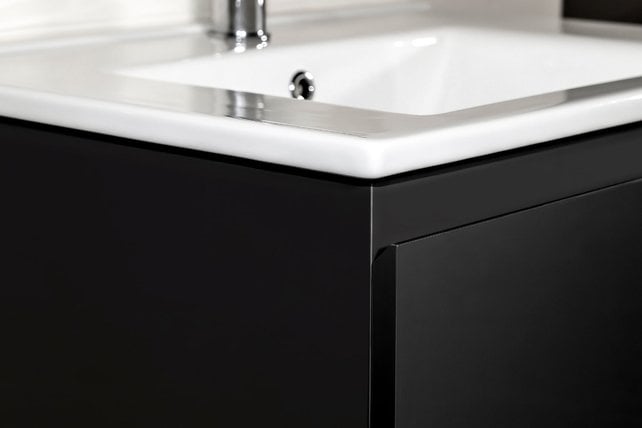 Creavit Sally Badkamermeubel Mat Zwart 100x50x45cm met Keramische Wastafel met 1 kraangat met overloop twee lades softclose