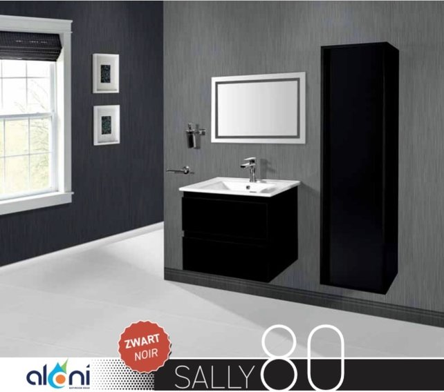Creavit Sally Badkamermeubel Mat Zwart 80x50x45cm met Keramische Wastafel met 1 kraangat met overloop twee lades softclose Creavit Sally Badkamermeubel Mat Zwart 80x50x45cm met Keramische Wastafel met 1 kraangat met overloop twee lades softclose
