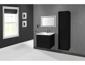 Creavit Sally Badkamermeubel Mat Zwart 60x50x45cm met Keramische Wastafel met 1 kraangat met overloop twee lades softclose