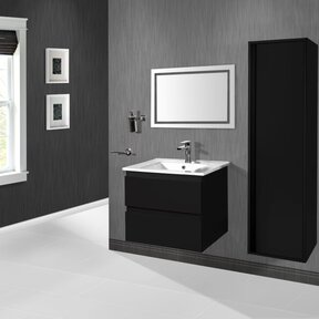 Creavit Sally Badkamermeubel Mat Zwart 60x50x45cm met Keramische Wastafel met 1 kraangat met overloop twee lades softclose