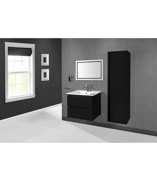 CREAVIT Creavit Sally Badkamermeubel Mat Zwart 60x50x45cm met Keramische Wastafel met 1 kraangat met overloop twee lades softclose